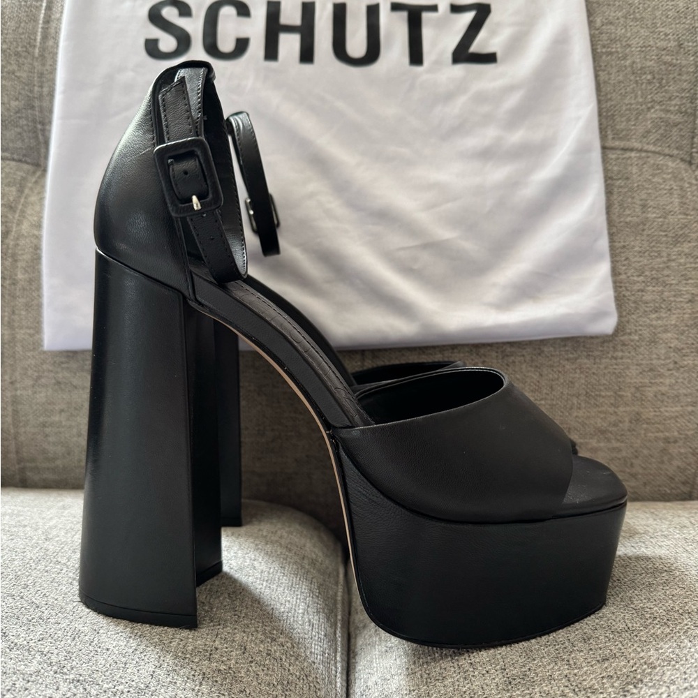 SCHUTZ Black Platform Heels with Chunky Block Heel